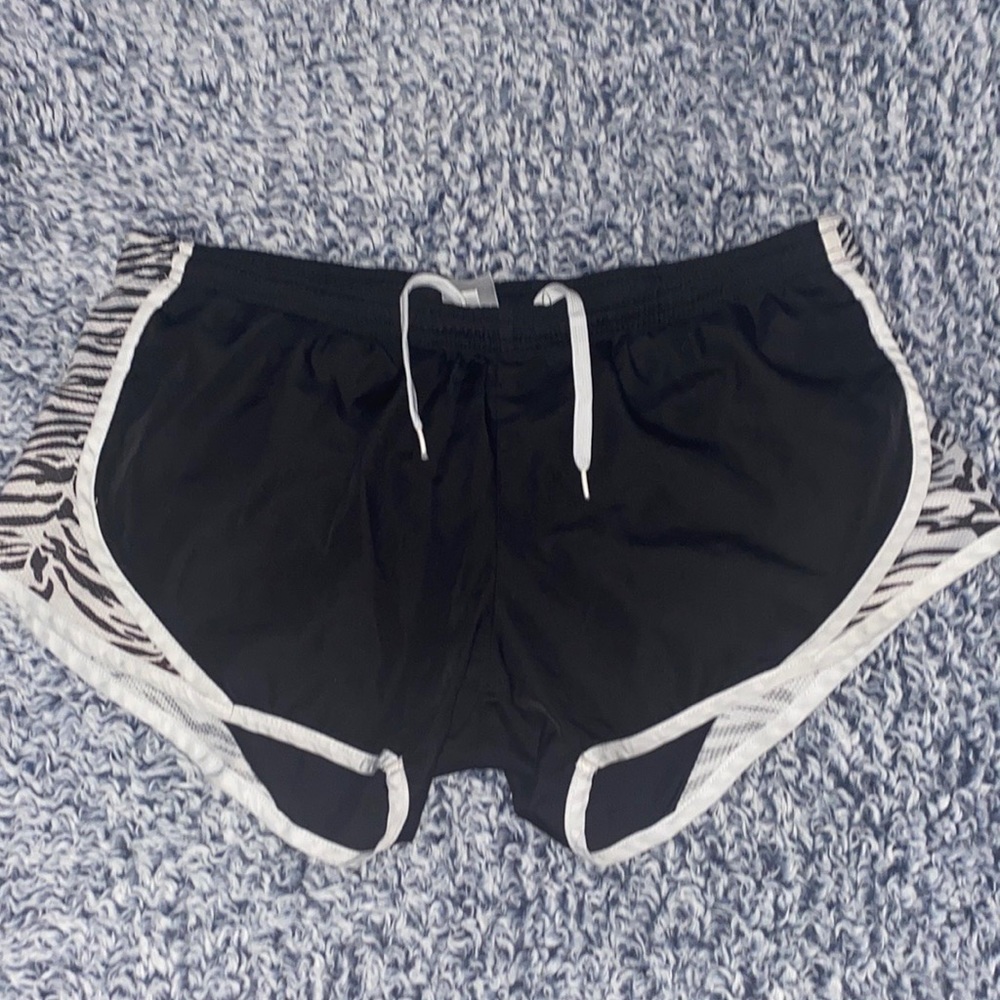 Black Zebra Print Track Shorts